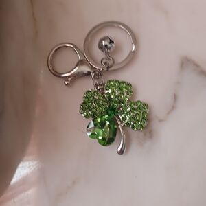 NWOT Four-Leaf Clover Bag Charm, Silvertone Key Chain, St. Patrick's Day Gift